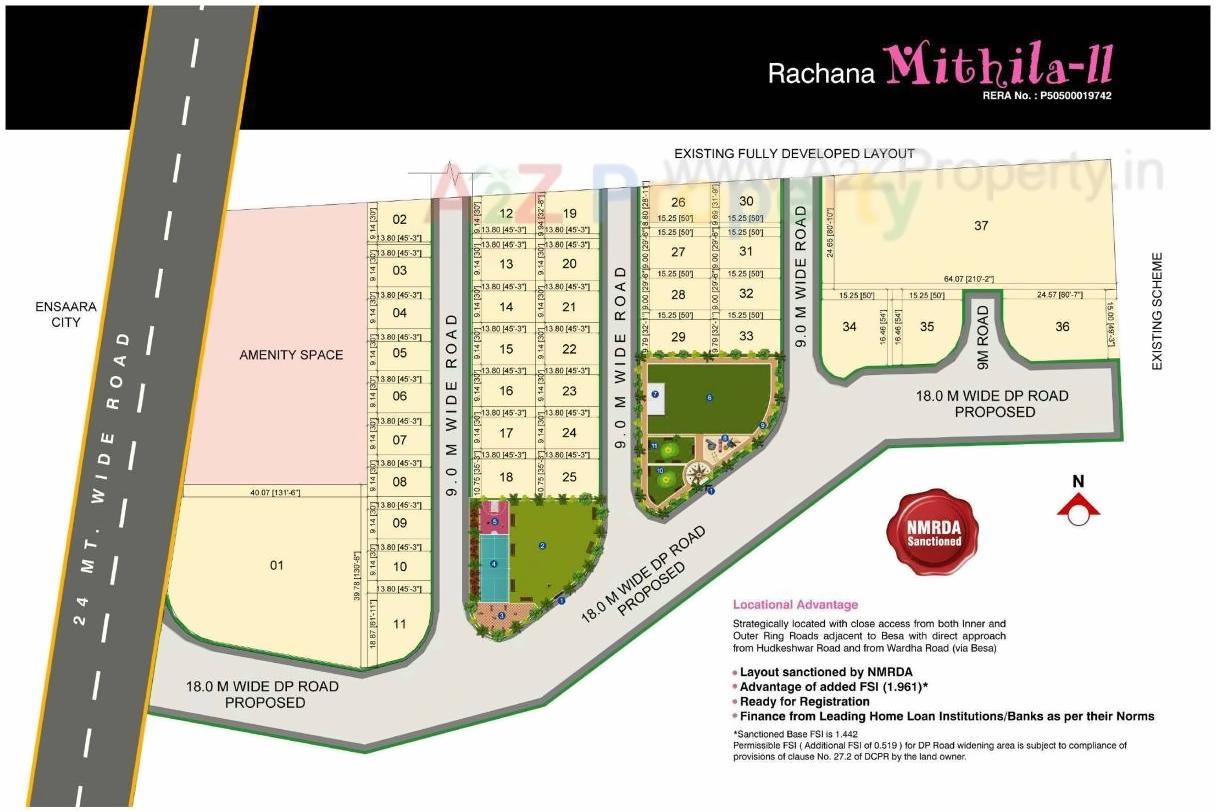 Layout of real estate project Rachana Mithila Ii located at Pipla, Nagpur, Maharashtra