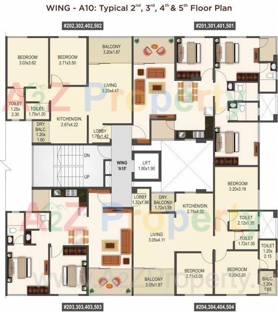 29 Gold Coast Phase 3 Building A10 Typical Cluster Plan 28131372 of real estate project 29 Gold Coast located at Dhanori, Pune, Maharashtra