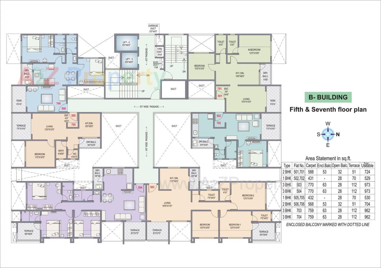 Akash Towers B Bldg Fifth Seventh Floor Plan 1024x722 of real estate project Akash Towers located at Pimpri-chinchawad-m-corp, Pune, Maharashtra