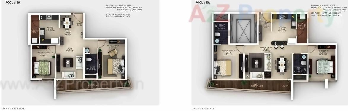 Layout of real estate project Amanora Gateway Towers 98 located at Hadapsar, Pune, Maharashtra