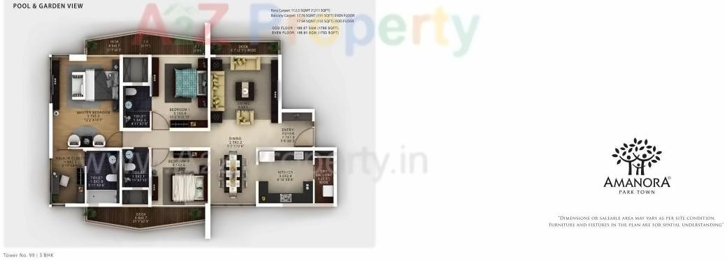 Layout of real estate project Amanora Gateway Towers 98 located at Hadapsar, Pune, Maharashtra