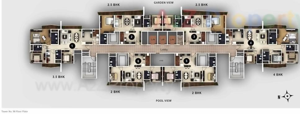 Layout of real estate project Amanora Gateway Towers 98 located at Hadapsar, Pune, Maharashtra