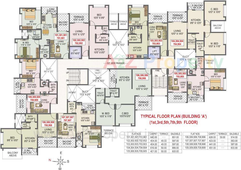 1st 3rd 5th 7th 9th Floor Plan of real estate project Azalea located at Bhilarewadi, Pune, Maharashtra