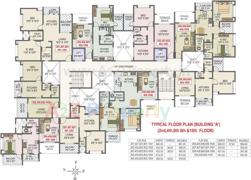 2nd 4th 6th 8th 10th Floor Plan of real estate project Azalea located at Bhilarewadi, Pune, Maharashtra