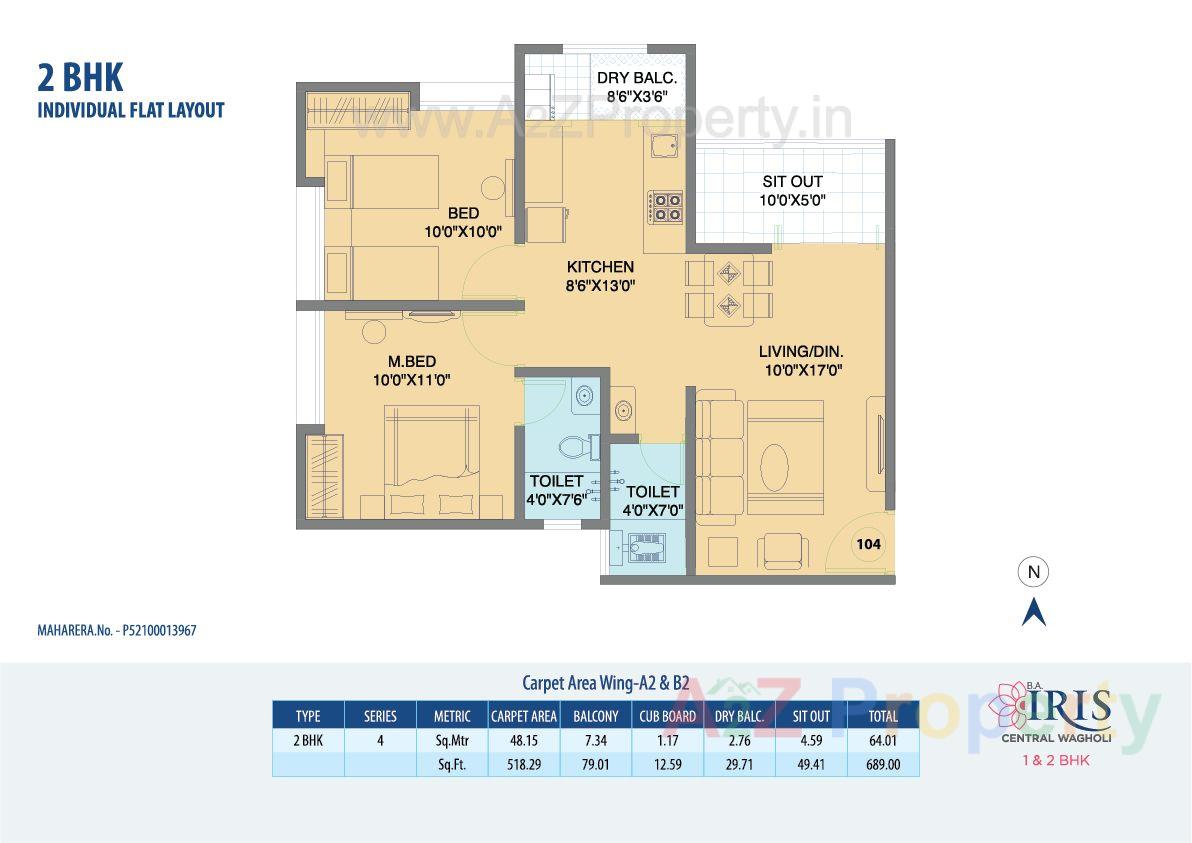 B A _iris_a1_4_floor_plan of real estate project Ba Iris located at Wagholi, Pune, Maharashtra