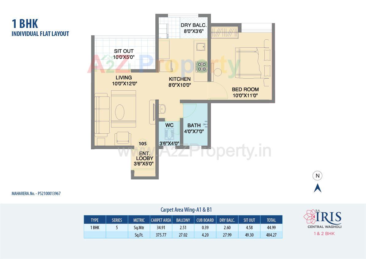 B A _iris_a1_5_floor_plan of real estate project Ba Iris located at Wagholi, Pune, Maharashtra
