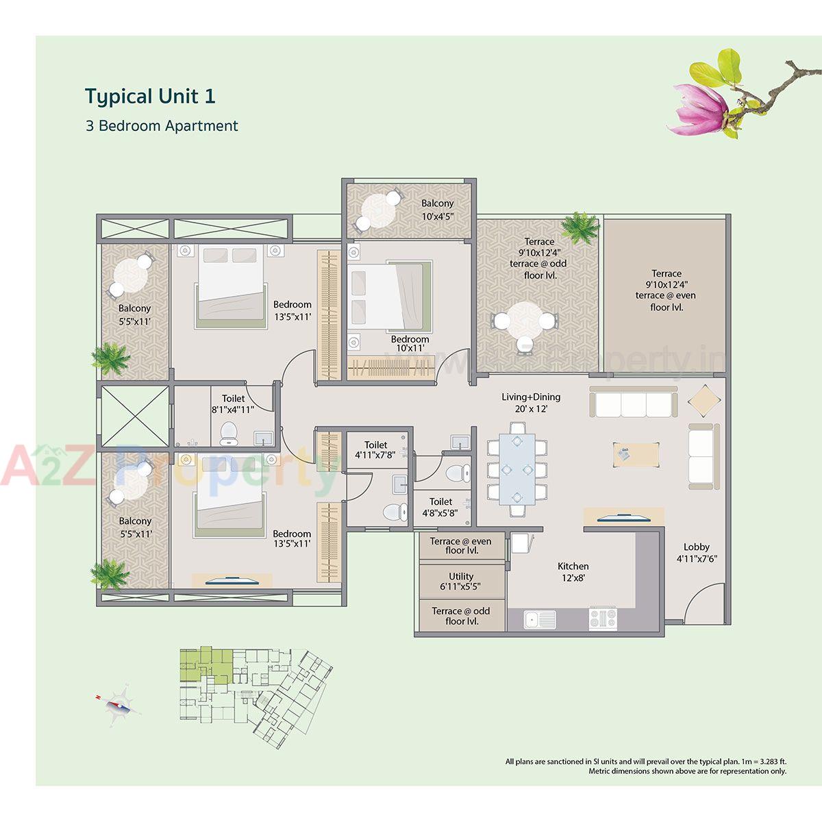 3bhk Floor Plan of real estate project Nirman Vishnubaug located at Pune-m-corp, Pune, Maharashtra