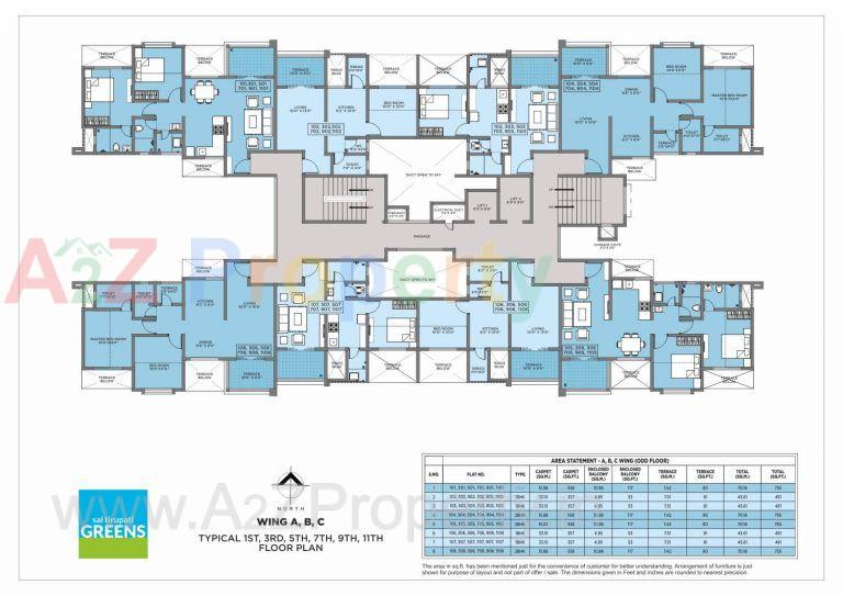 Floor Plan_a B C_odd 768x543 of real estate project Sai Tirupati Greens located at Charholi, Pune, Maharashtra