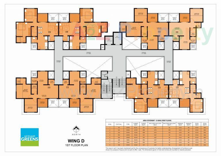 Floor Plan_d_1st 768x543 of real estate project Sai Tirupati Greens located at Charholi, Pune, Maharashtra