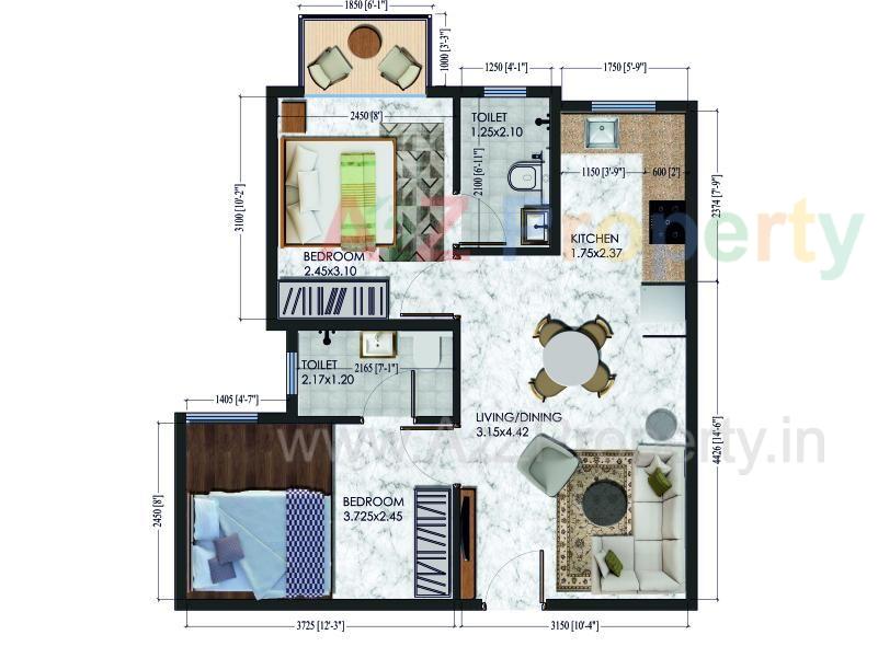 2bhk Unit of real estate project Singapune located at Charholi, Pune, Maharashtra
