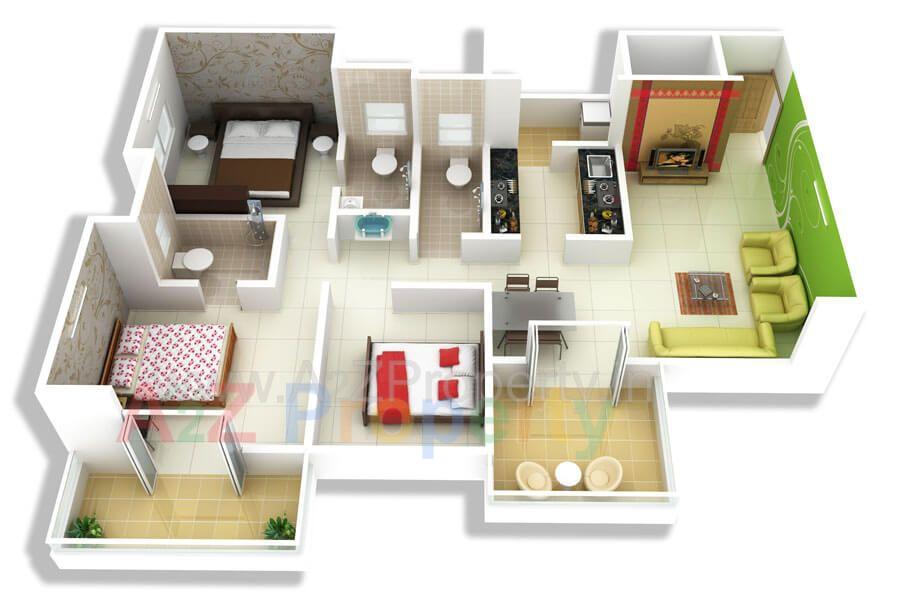 2 Layout 3bhk of real estate project Spirea located at Wakad, Pune, Maharashtra