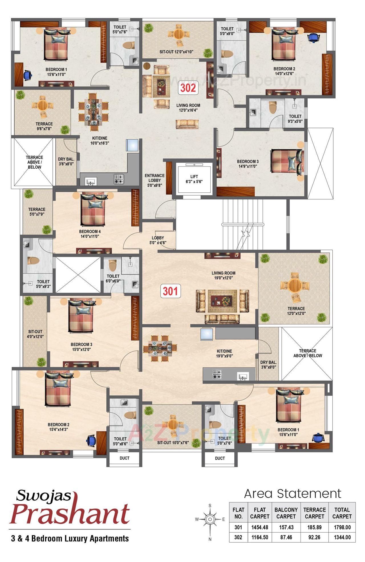 Prashant 3rd Floor Plan of real estate project Swojas Prashant located at Pune-m-corp, Pune, Maharashtra