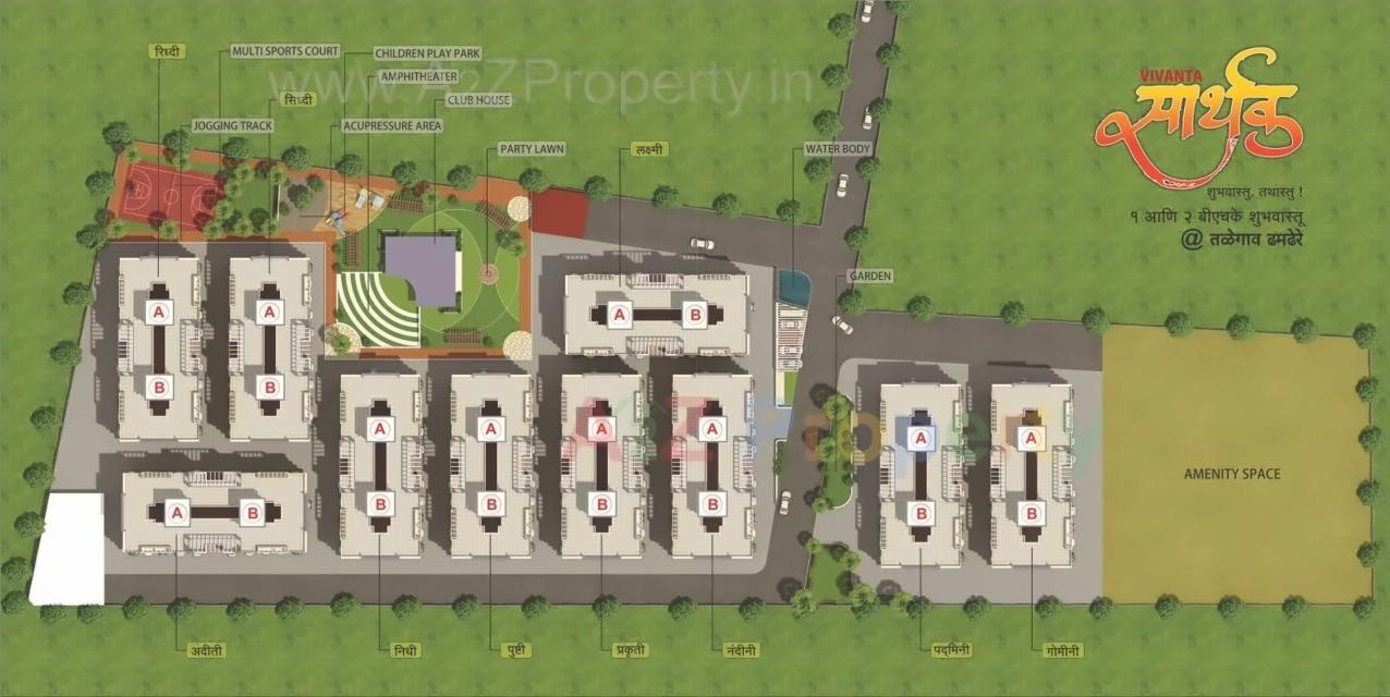 Layout of real estate project Vivanta Sarthak ( A,b   C) located at Talegaon-dhamdhere, Pune, Maharashtra