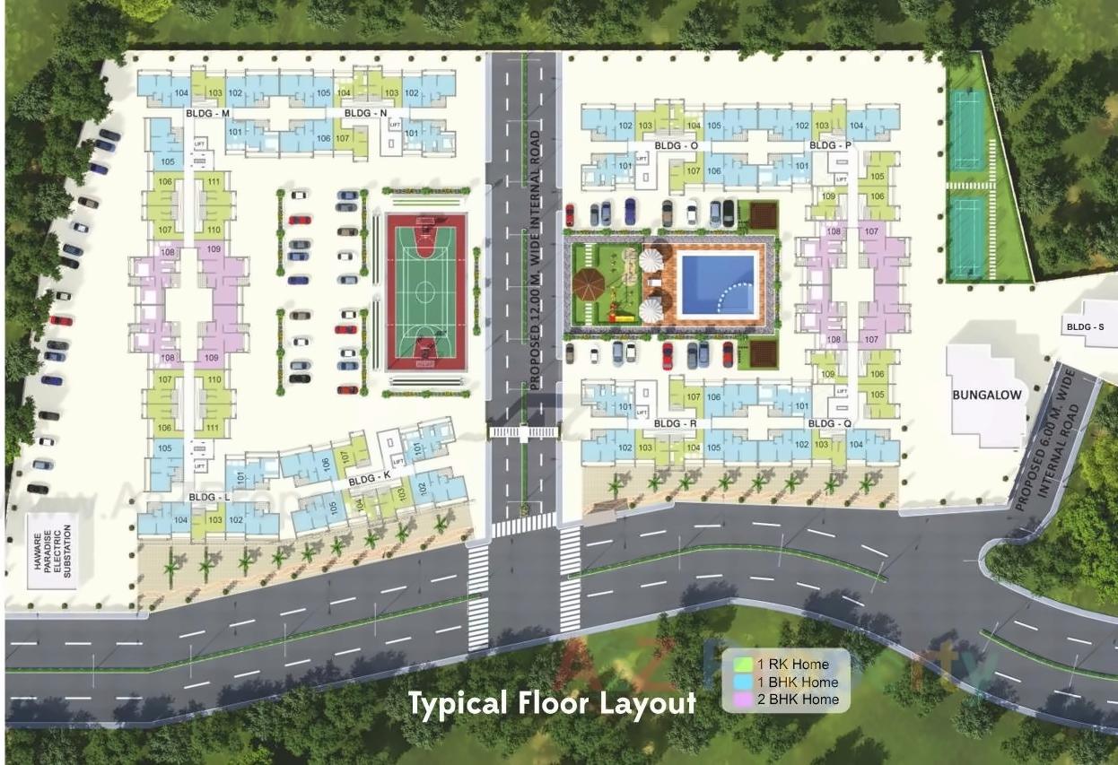 Layout of real estate project Haware Paradise located at Muthaval, Thane, Maharashtra