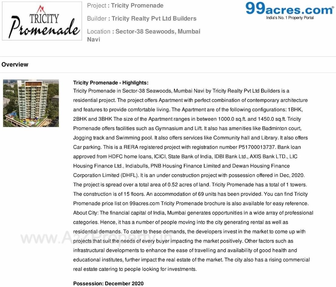  of real estate project Tricity Promenade located at Navi-mumbai-m-corp, Thane, Maharashtra